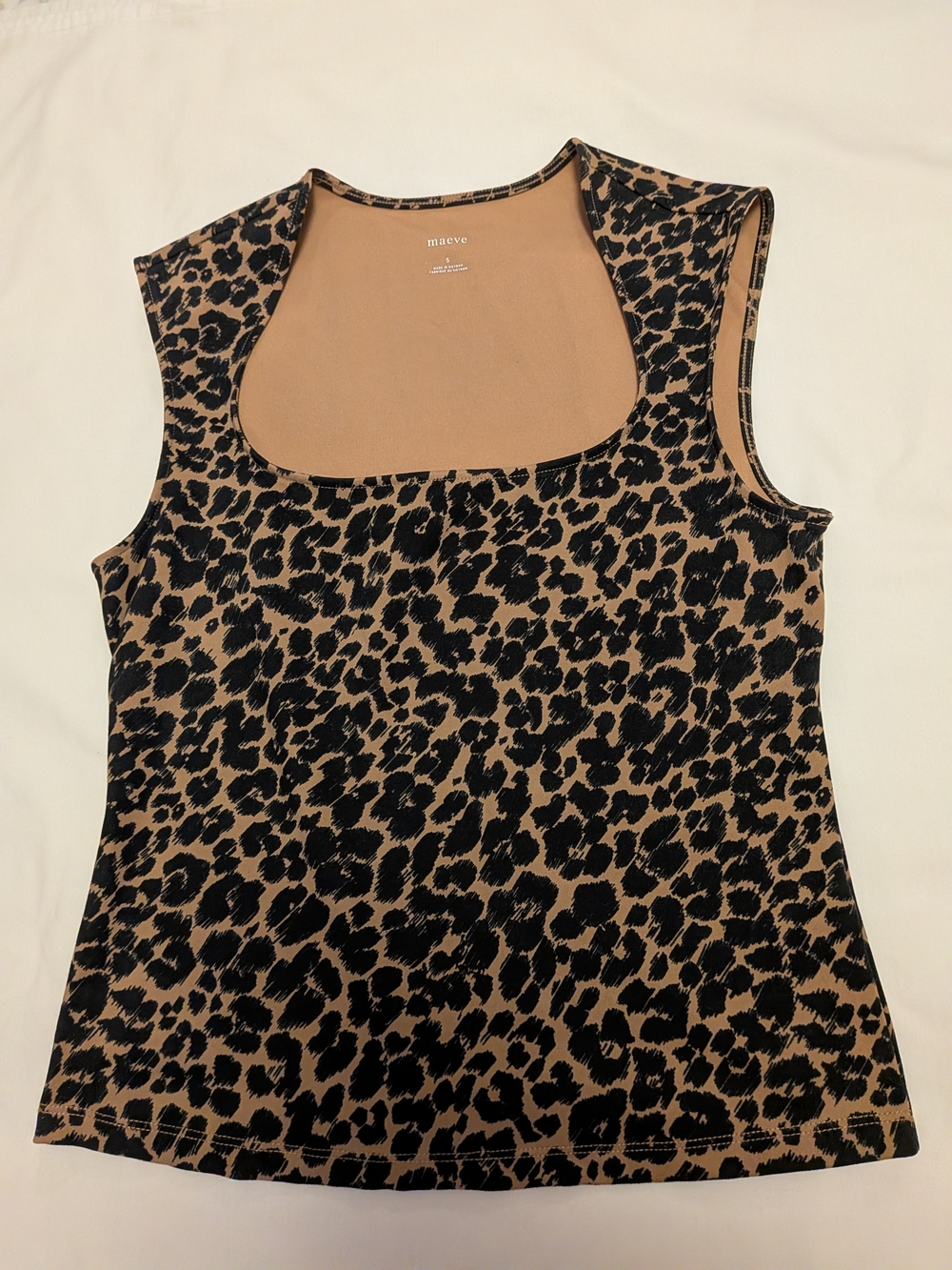 Maeve Leopard-Print Scoop Neck Tank - Tan and Black